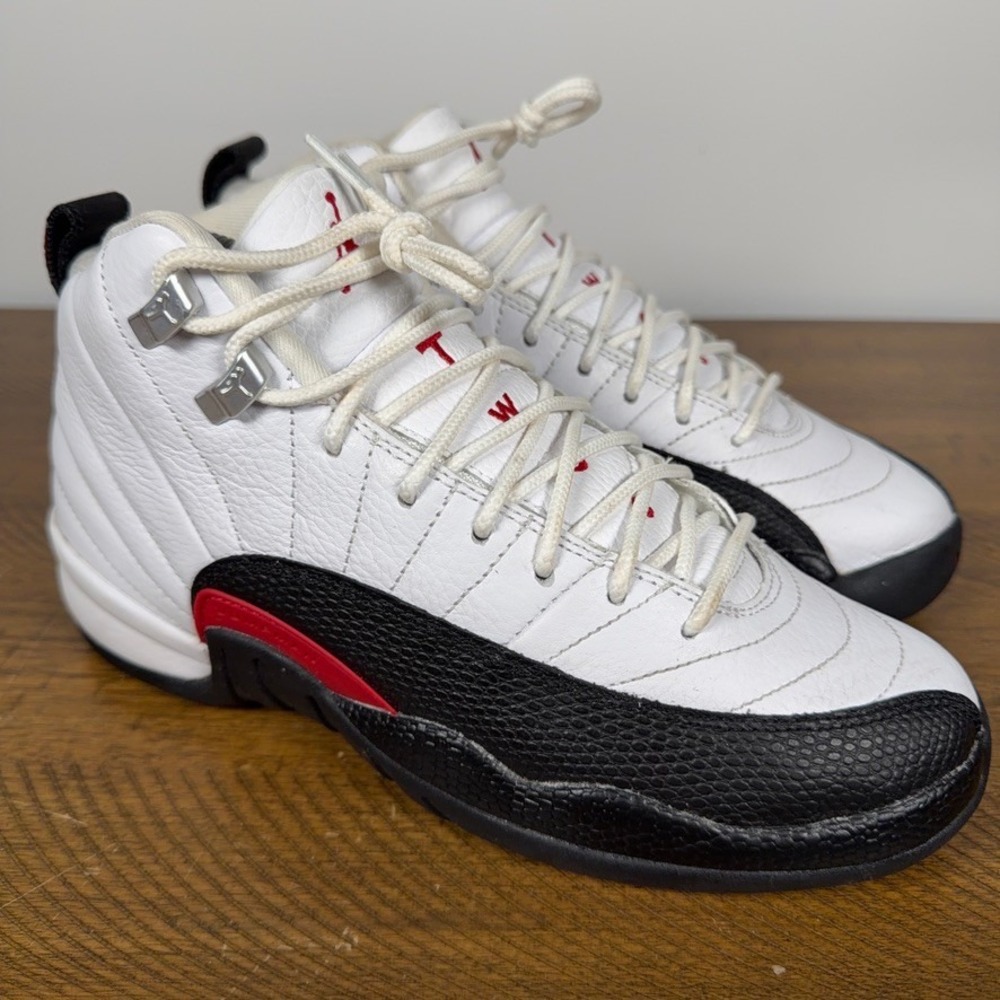 Jordan 12 Retro Shoes Kids 6Y White Black Red Taxi Flip Basketball Sneakers